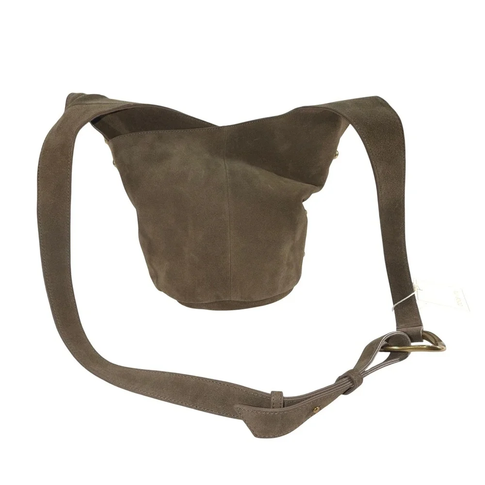 Dolce Vita Aubrie Olive Brown Suede Hobo Shoulder Bag NWT‎ Gold Studs Boho